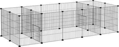 Image de PawHut Cage pour cochons d'Inde, clôture pour petits animaux, 18 pièces avec porte pour extérieur et intérieur 175 x 70 x 45 cm, noir