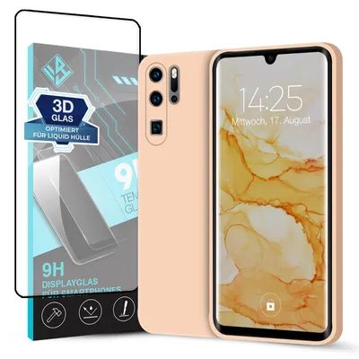 Produktbild von Hülle für Huawei P30 Pro mit 9H Displayglas Displayschutz Case Cover Bumper Smartphone Softgrip Schutzhülle Farbe: Rosa