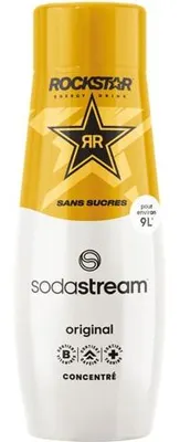 A bottle of Sodastream Rockstar Energy Original syrup.
