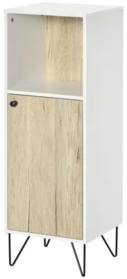 Produktbild von Badezimmerschrank mit offenem Fach und Schranktš¹r, platzsparender Mehrzweck-Holzschrank, 31,5 x 30 x 91 cm, Eiche und Wei?