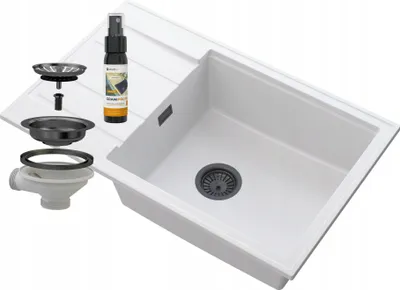 Obrázek produktu pro Granitan | Granitový dřez LOUIS - bílý - s odkapávačem - vysoká kvalita - moderní design