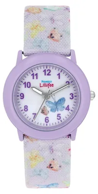 Produktbild von Prinzessin Lillifee Mädchen Armbanduhr 2037731 Textilband Schmetterlinge lila