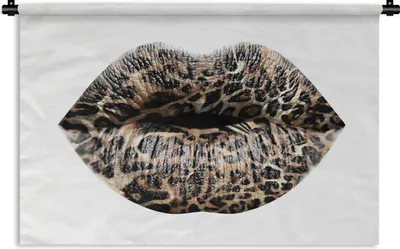 Produktbild von MuchoWow® Wandteppich Wandbehang Lippen - Tigerdruck - Weiß 120x80 cm Tapisserie Dekoration Wandtuch - Wanddekorationen - Wandtücher