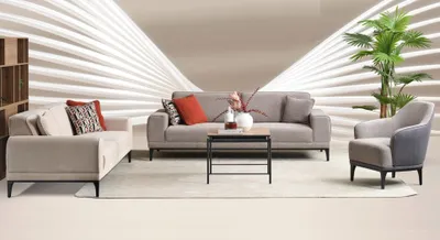 Produktbild von Garnitur Dreisitzer Zweisitzer Sessel Sofa Stoff Grau Stoffsofa Set 3+2+1