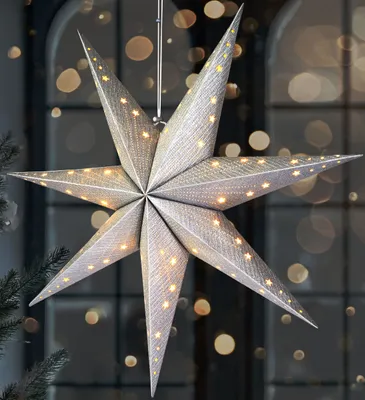 Obrázek produktu pro BRUBAKER LED závěsná vánoční hvězda - 60 cm papírová hvězda - 3D adventní hvězda - na baterie, stříbrná