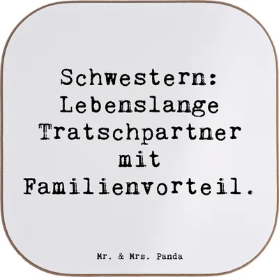 Produktbild von Mr. & Mrs. Panda Personalisierter Bierdeckel Schwestern Tratschpartner - Weiß - Geschenk, untersetzer personalisiert, bedruckt, Spaß, persönliche Erinnerungen, Familie