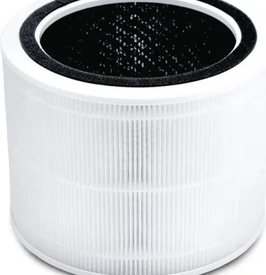 A close-up, studio shot of a cylindrical air purifier filter.