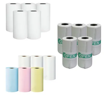 Produktbild von 3er Set 5 Rollen weißes Papier, 6 Rollen farbiges Papier, 5 Rollen Haftpapier für USB Thermodrucker MINIPRINT - ROLLPACK
