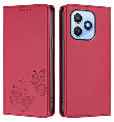 Image de Étui en cuir pour Honor X8D, étui de protection type portefeuille en cuir gaufré « papillon » avec support, rouge