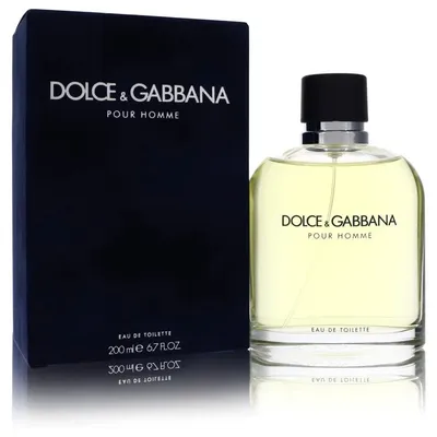 A bottle of Dolce & Gabbana Pour Homme Eau de Toilette and its packaging are displayed against a white background.