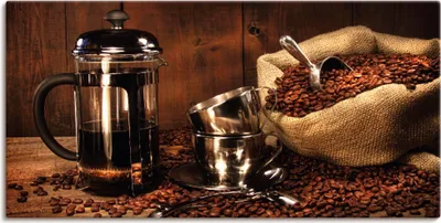 Produktbild von ARTland Leinwandbild Sack Kaffeebohnen mit Presse Größe: 60x30 cm