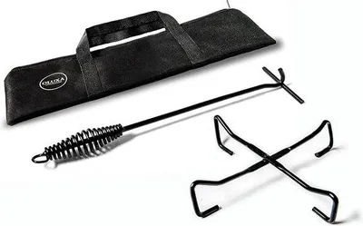 Imagen del producto de Conjunto de elevador de tapa y soporte abatible para olla holandesa Unyqoos®, fabricado en hierro fundido resistente de color : elevador de tapa de 43 cm (barra en T de 10 cm) y soporte para tapas multifuncional de 27 x 7 cm