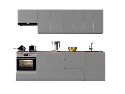 Produktbild von Küchenzeile 260 cm Einbauküche ohne E-Geräten Küchenblock, Aspen KA1-M260, Grau/Hochglanz