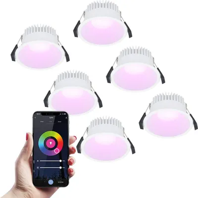 Produktbild von hoftronic smart LED Einbaustrahler Finn 10W 630lm RGBWW IP44 Weiß 6er Set