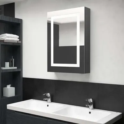 Zdjęcie produktu dla Living Store Szafka z lustrem LED do łazienki szara 50x13x70 cm