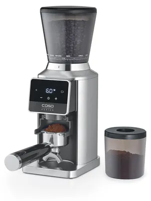 Produktbild von CASO BaristaChef Inox Pro - elektrische Kaffeemühle, mit Siebträgerhalterung