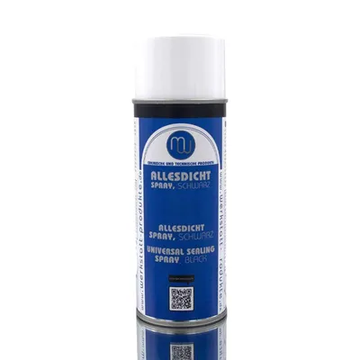 A black spray can with a blue label, isolated on a white background.