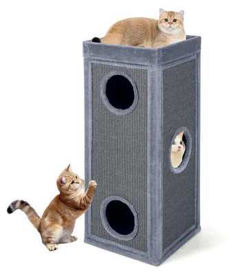 Immagine prodotto di COSTWAY, tiragraffi a 4 piani, 40x40x99 cm, tiragraffi con pannello graffiante, 3 rifugi e cuscini, adatto a gatti fino a 25 kg, tiragraffi per gatti, cuccia per gatti, accessori per gatti