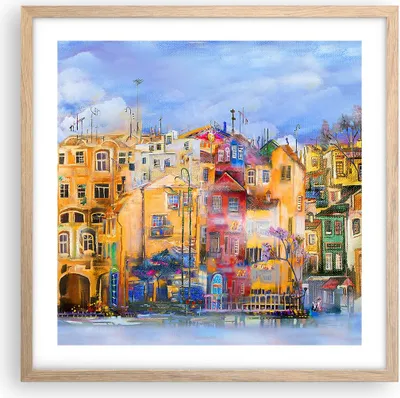 Produktbild von Gerahmtes Poster - Rahmen in heller Eiche - Altstadt Mietshaus - 50x50 cm - Wand Bild - Wanddeko - Wandbilder - Wandposter - Bilderrahmen - Bilder - Kunstdruck - Wandbild - P2NAC50x50-3419