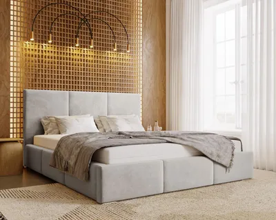 Produktbild von Bett 180x200 cm Lary mit Bettkasten - Polsterbett, Schlafzimmerbett - Doppelbett mit Metall-Lattenrost - Samtstoff Hellgrau