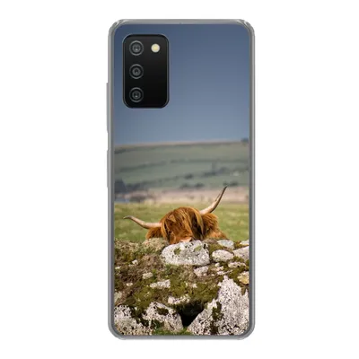 Produktbild von MuchoWow® Handyhülle Schutzhülle Hülle für Samsung Galaxy A03s Schottische Highlander - Steine - Gras Silikon Softcase Handy Hülle - Schutz