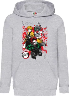 Immagine prodotto di Felpe con cappuccio per bambini Demon Anime Slayer Tanjiro Zenitsu Inosuke 002, 12-13 Jahr - 152 / Gris