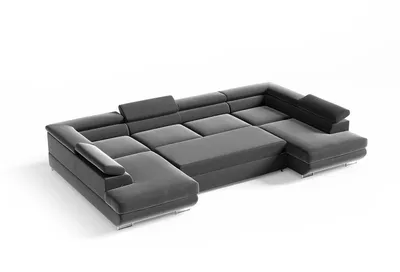 Produktbild von Ecksofa in U-Form PORTO, U-förmige Eckcouch mit Schlaffunktion, ausziehbares Sofa, 2 Bettzeugbehälter, verstellbare Kopfstützen, (Monolith 84)