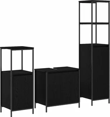 Produktbild von Badezimmermöbel-Set 3 pcs Schwarz Eichen-Optik Holzwerkstoff
