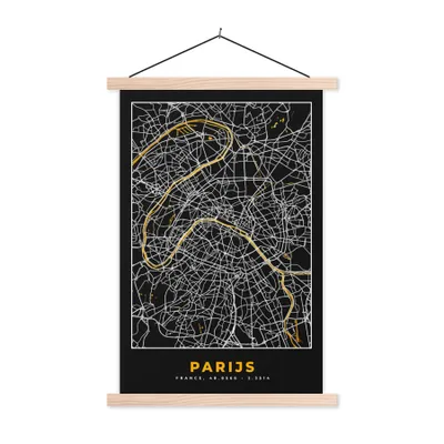 Produktbild von MuchoWow® Textilposter Paris - Stadtplan - Gold - Karte 40x60 cm mit holzfarbenen Rahmen - Poster