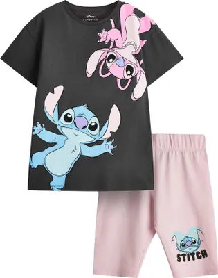 Produktbild von Lilo & Stitch - T-Shirt und Shorts für Mädchen NS8714 (152-158) (Dunkelgrau/Pink)
