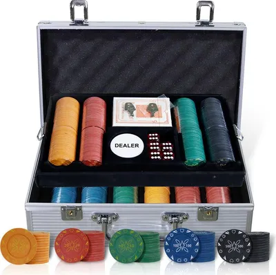 Produktbild von BROILISSIMO Pokerset Pokerkoffer Profi Pokerspiel inkl. Pokerdecks Dealer Button Poker Set Pokerchips Tischauflage Spielmatte,color:300pcs