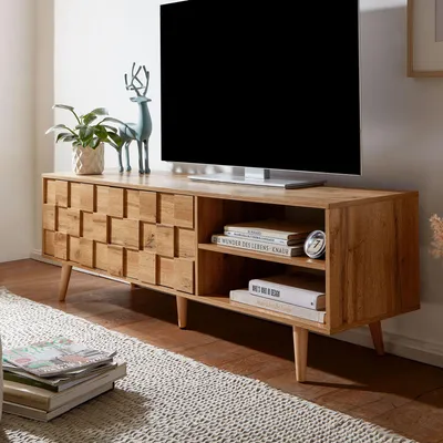 Produktbild von FineBuy Lowboard Holz Eiche-Nachbildung 160x51x40 cm TV-Kommode mit zwei Türen TV-Schrank Hoch Fernsehtisch Fernsehschrank Modern Fernsehkommode Wohnzimmer