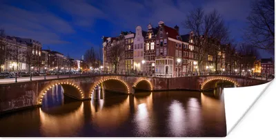 Produktbild von MuchoWow® Poster Amsterdam - Wasser - Nacht 160x80 cm - Foto Poster