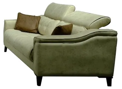 Produktbild von Beiger Wohnzimmer Dreisitzer Leder 3-Sitzer Polster Couch Holzgestell