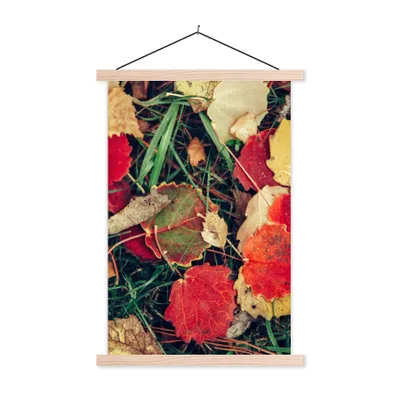 Produktbild von MuchoWow® Textilposter Blätter - November - Herbst - Natur 120x180 cm mit holzfarbenen Rahmen - Textil-Plakat