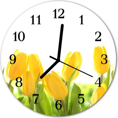 Produktbild von Glasuhr Wanduhr Küchenuhr Echt-Glas 30fi cm Tulpen gelb