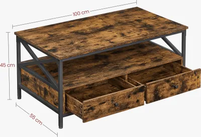 Image de VASAGLE table basse, table de salon, en X, brun vintage-noir