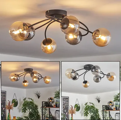 Produktbild von Isorella Deckenlampe aus Metall/Glas in Schwarz/Rauchfarben/Bernsteinfarben
