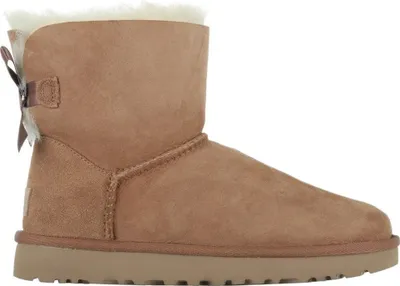 A single brown Ugg boot with a bow on the back, shown from the side against a white background.