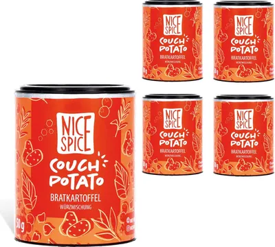 Produktbild von NICE SPICE Couch Potato Gewürz, 5 Dosen (5 x 50g), Perfekt für Patatas Bravas & Bratkartoffeln, 10 erlesene Zutaten inklusive Rosmarin & Meersalz, Genuss für Kartoffelliebhaber