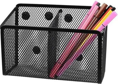 Produktbild von Ibenzoa® Magnetischer Metall-Organizer, 2 Fächer – Stiftehalter aus Metallgitter, 12 Magnete je Fach, rostbeständig, für Kühlschrank & Whiteboard