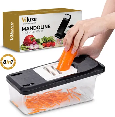 Zdjęcie produktu dla Viluxe® Wielofunkcyjna krajalnica do warzyw - mandolina 8 w 1 - krajalnica kuchenna - krajalnica do cebuli - krajalnica spiralna -krajalnica do frytek