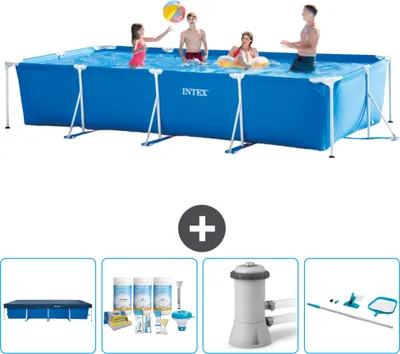 Immagine prodotto di Piscina Intex con struttura rettangolare - 450 x 220 x 84 cm - blu - copertura inclusa - pacchetto manutenzione - pompa filtro per piscina - kit di pulizia