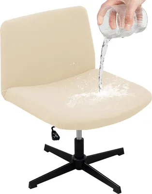 Produktbild von (Cremefarben)Armloser Criss-Cross-Schonbezug mittlere Rückenlehne, Drehstuhl Stuhlbezug ,Breiter Stuhlschutz dehnbar abnehmbar Stretch-Computer hohe Rückenlehne für Büro-Schreibtischstühle