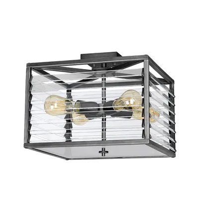 Produktbild von Nordica Louvre Industrielle Deckenleuchte Gunmetal Stahl Glas 4 Lichter E27