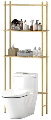 Immagine prodotto di Scaffale per bagno, bambù naturale, 69 L x 25,5 P x 181 A cm, portata 15 kg, adatto a WC standard, piedini regolabili