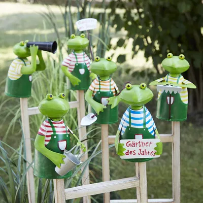 Produktbild von Gartenstecker Gartenfigur Frosch - Set von 6 - Metall - 21 cm - Gartendekoration
