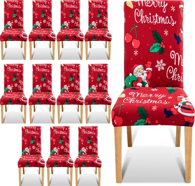 Obrázek produktu pro TolleTour Vánoční kryt židle 12 kusů Vánoční kryt židle kryt sedadla stretch vysoké opěradlo slipcovers pro Christmasel banket, červená