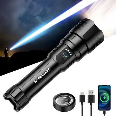 LED-Taschenlampe, 900000 Lumen, wiederaufladbar, 4 Modi, wasserdicht