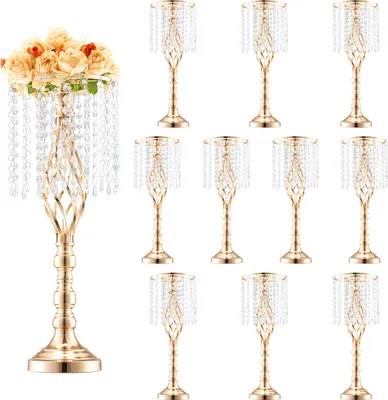 Immagine prodotto di VEVOR 10 pezzi Altezza 55 cm portafiori in cristallo per matrimoni, vaso in metallo per centrotavola, portafiori dorati, portafiori per tavoli, cene di nozze, feste, cerimonie, eventi di compleanno